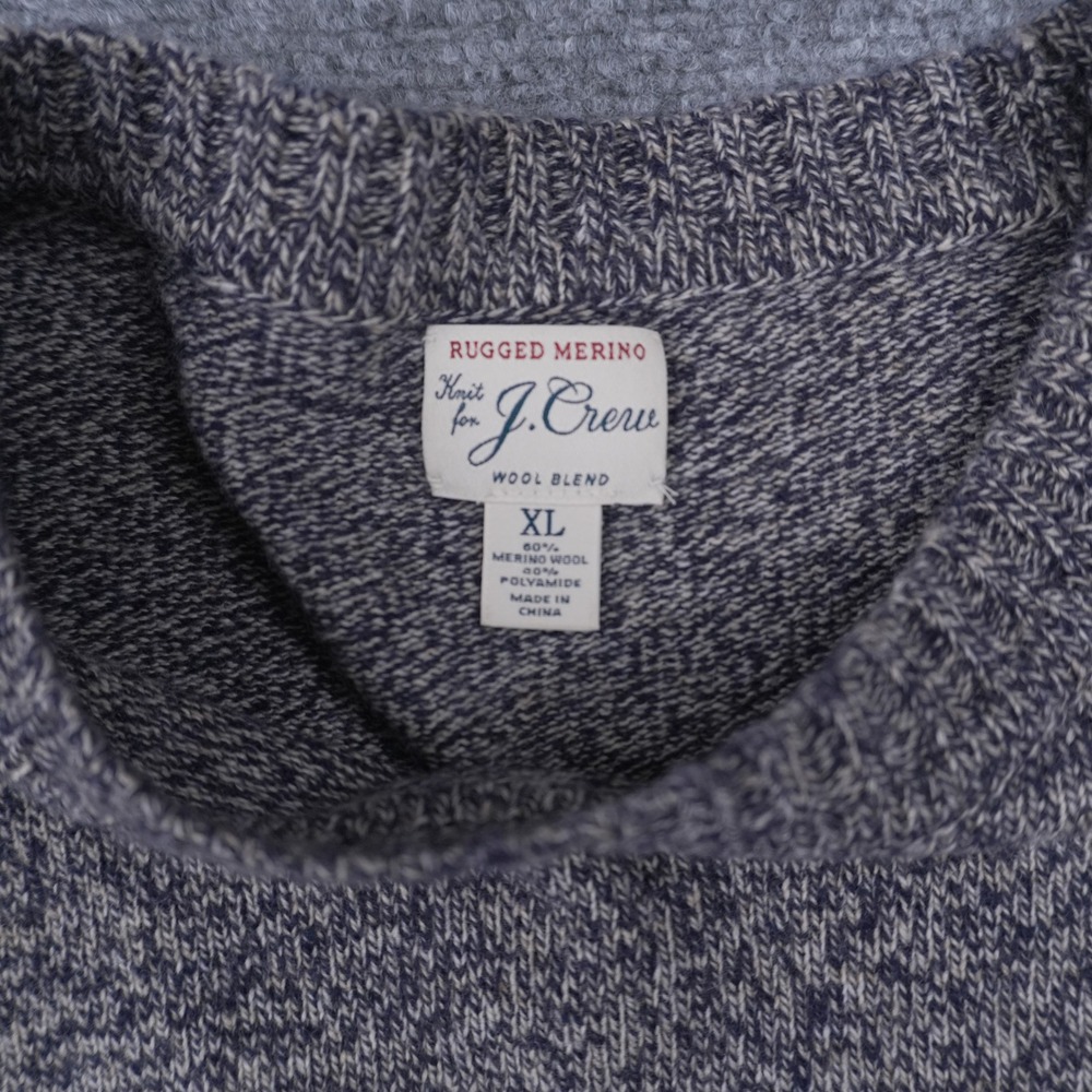 J.Crew Rugged Merino Sweater Mens XL Navy Marled Wool Blend Crewneck - Picture 2 of 7